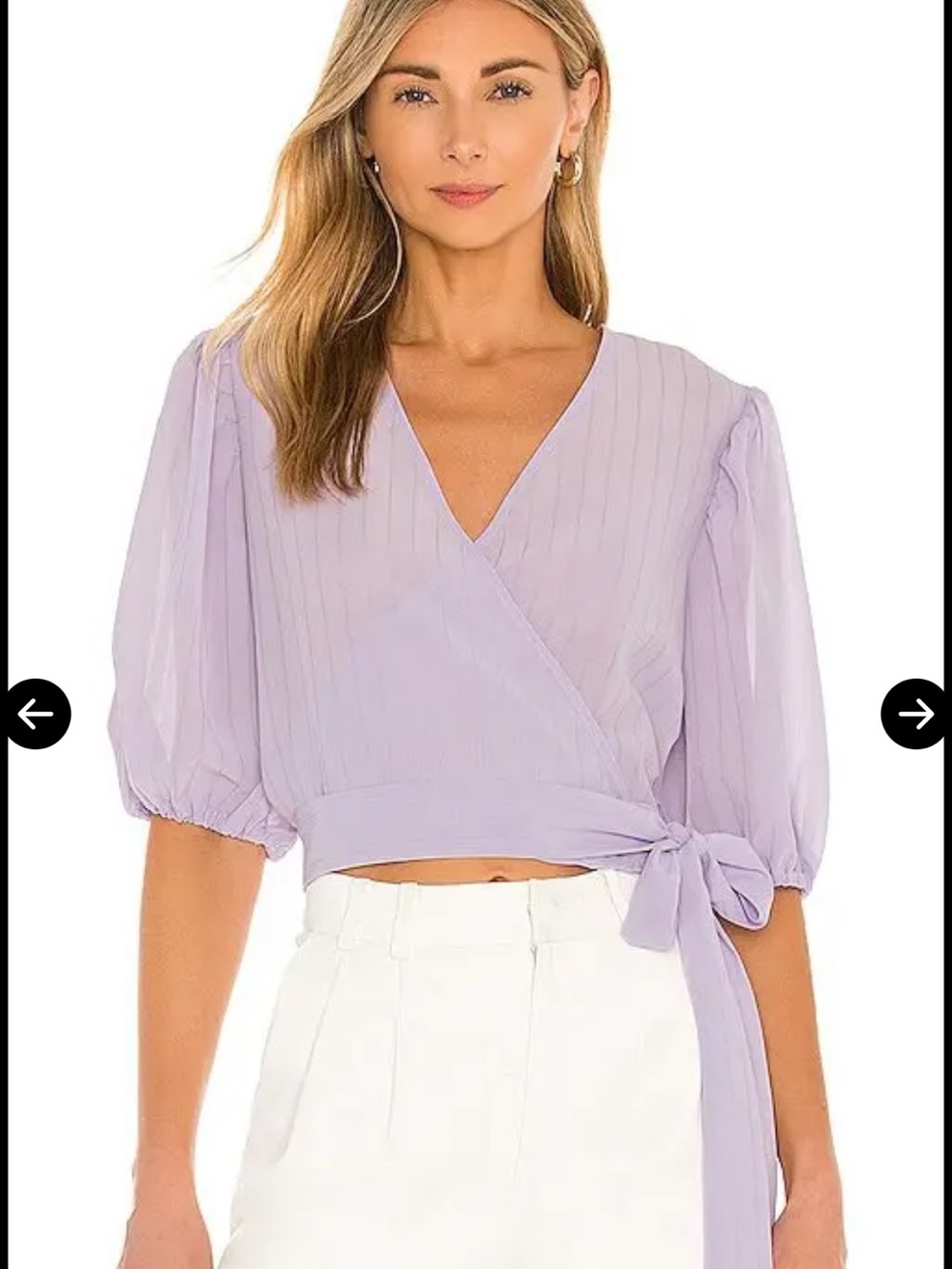 Bardot Lilac Puff-Sleeve Wrap Crop Top